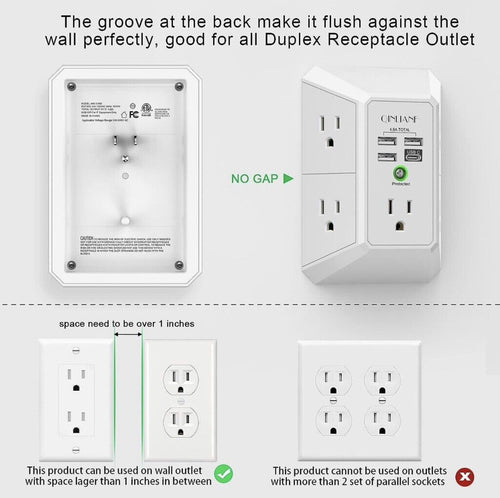 QINLIANF HR-519-B/HR-519D/AHR-508 Wall Charger-Surge Protector- 5 Outlet Extention