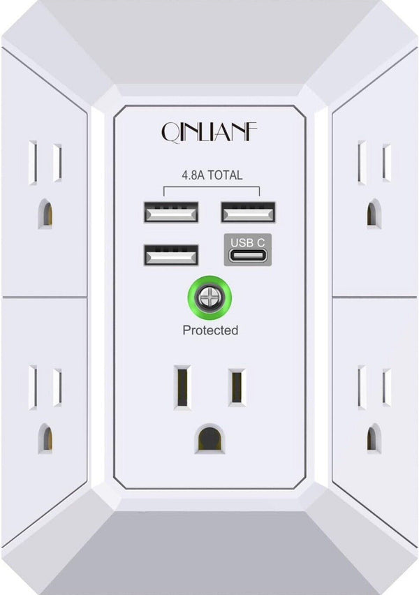 QINLIANF HR-519-B/HR-519D/AHR-508 Wall Charger-Surge Protector- 5 Outlet Extention